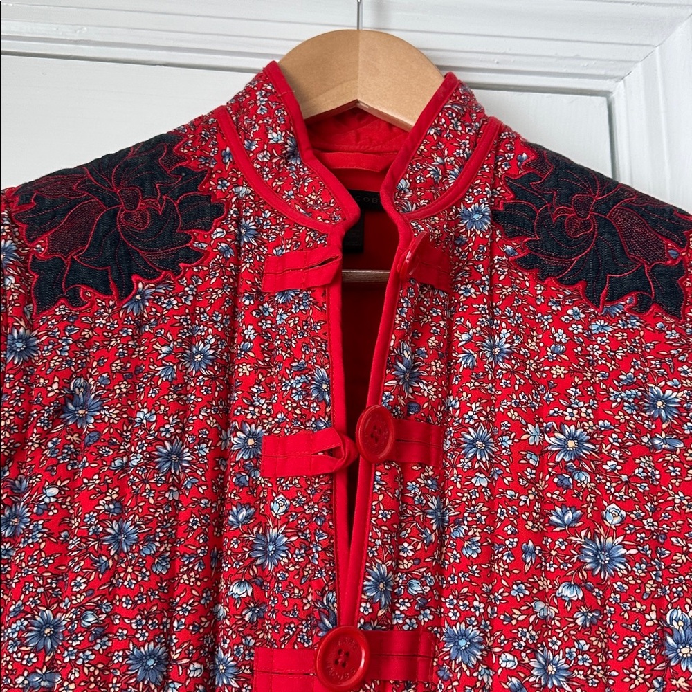 Marc Jacobs Red Floral Quilted Jacket with Black Embroidered Yoke - Picture 2 of 8